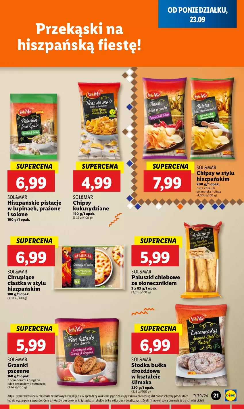 Gazetka promocyjna Lidl - GAZETKA - ważna 23.09 do 25.09.2024 - strona 25 - produkty: Bułka, Chipsy, Chleb, Ciastka, Oliwa, Pistacje, Słodka bułka, Sól