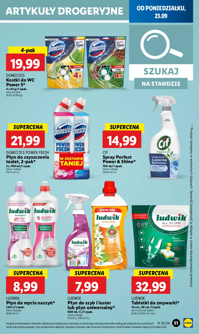 Gazetka promocyjna Lidl - GAZETKA - ważna 23.09 do 25.09.2024 - strona 57 - produkty: Cif, Do mycia naczyń, Domestos, Ludwik, Płyn do mycia, Płyn do mycia naczyń, Płyn do szyb, Tablet, Tabletki do zmywarki, Zmywarki