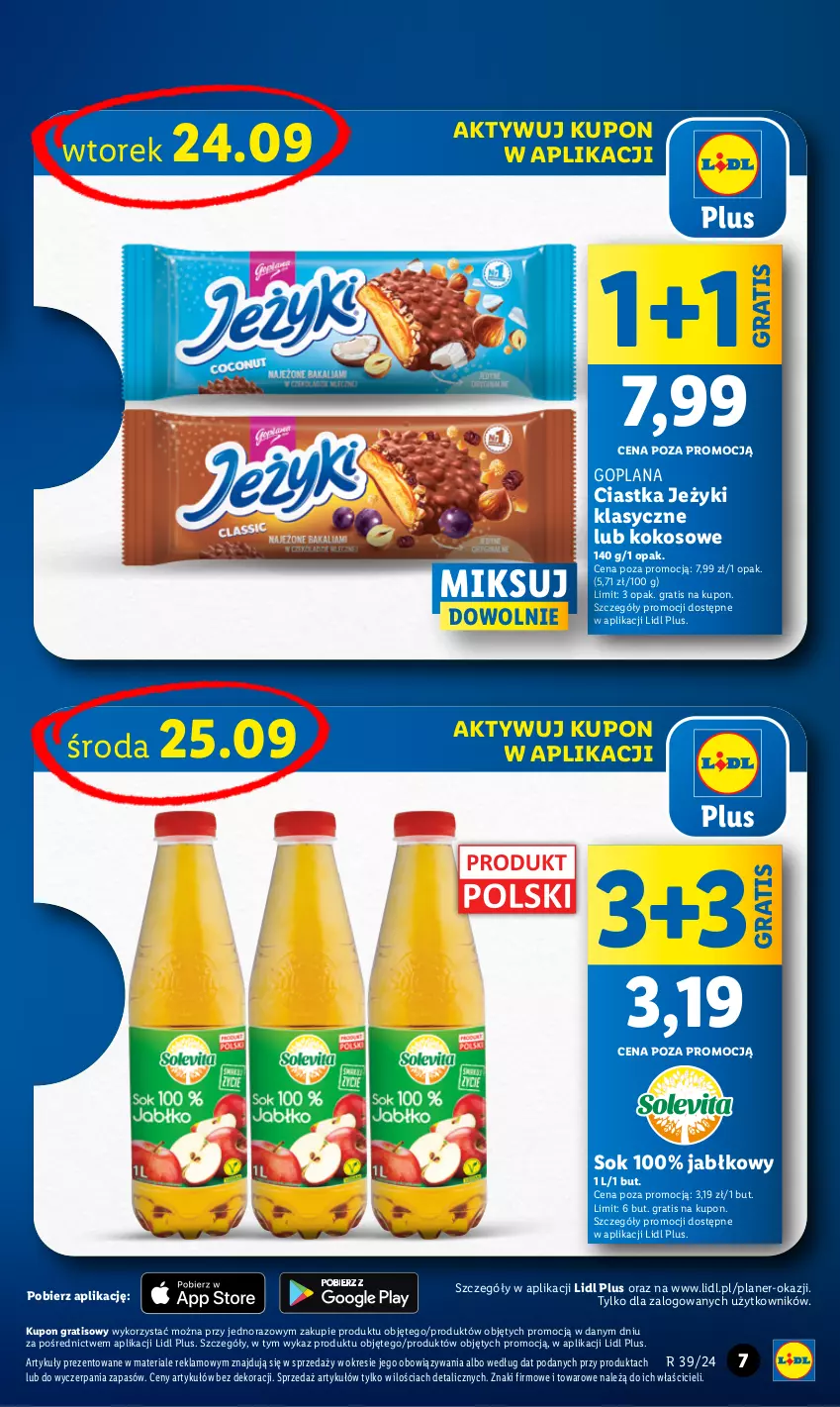 Gazetka promocyjna Lidl - GAZETKA - ważna 23.09 do 25.09.2024 - strona 9 - produkty: Ciastka, Goplana, Gra, Jeżyki, Kokos, LANA, Sok