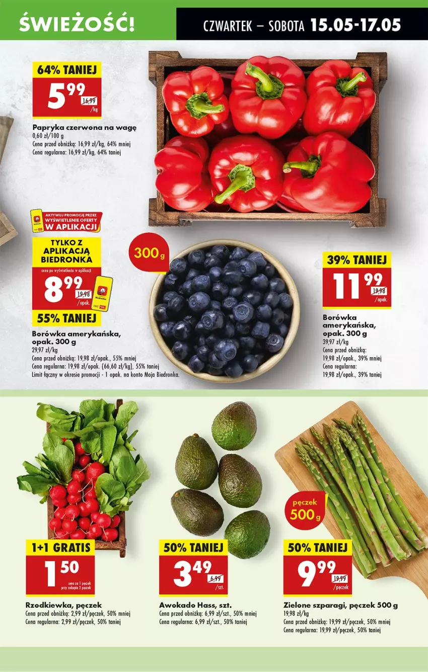 Gazetka promocyjna Biedronka - Od Czwartku - ważna 15.05 do 21.05.2025 - strona 15 - produkty: Borówka, Borówka amerykańska, Gra, Papryka, Papryka czerwona, Rzodkiewka