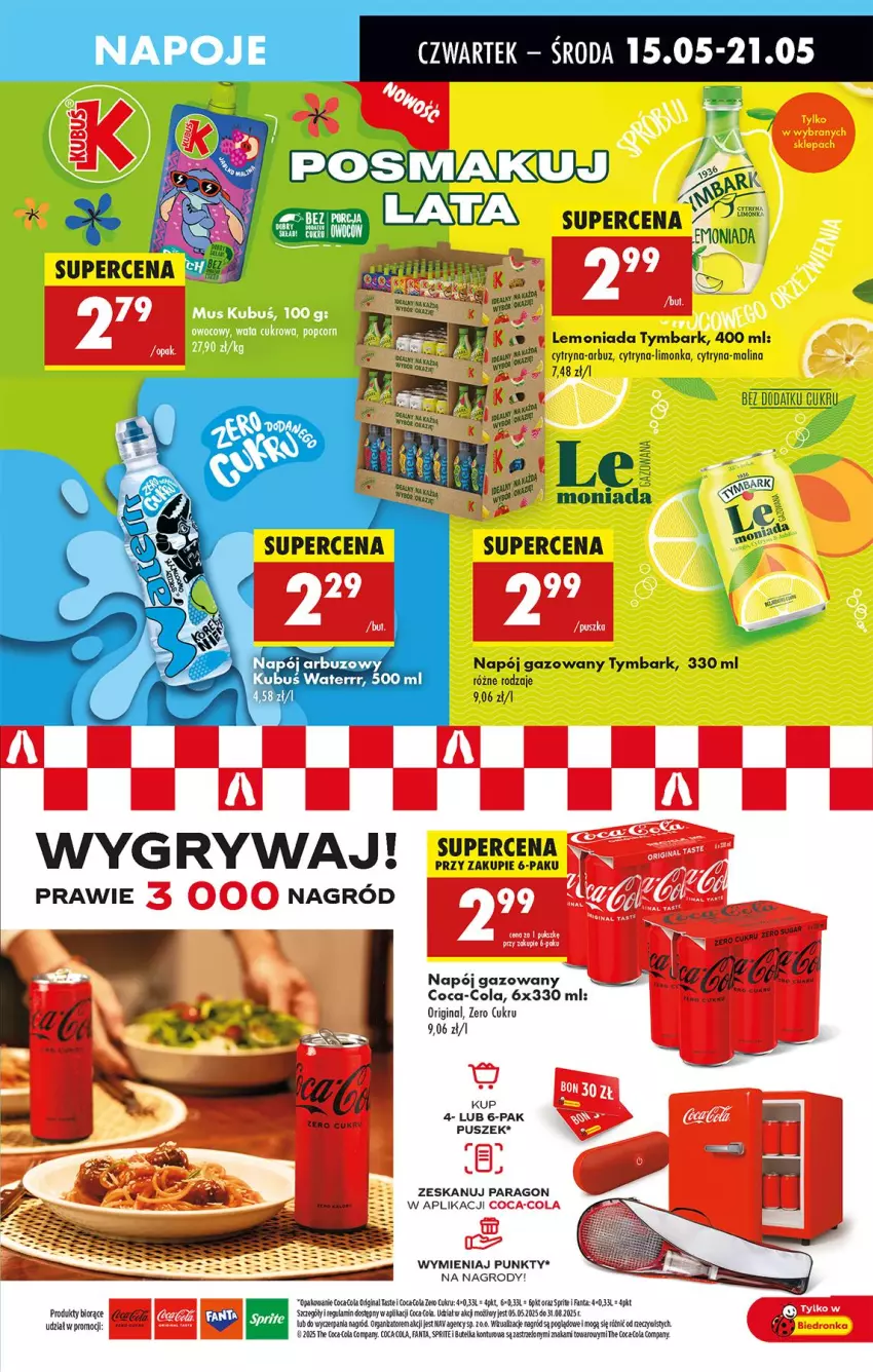 Gazetka promocyjna Biedronka - Od Czwartku - ważna 15.05 do 21.05.2025 - strona 49 - produkty: Arbuz, Coca-Cola, Fa, Fanta, Gin, Gry, Kubuś, Lemoniada, Limonka, Mus, Napój, Napój gazowany, Napoje, Sprite, Tymbark