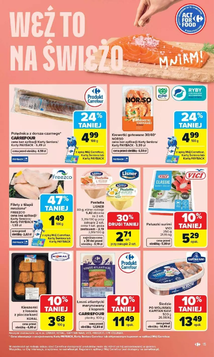 Gazetka promocyjna Carrefour - Gazetka Carrefour, Market od poniedziałku! - ważna 07.04 do 11.04.2026 - strona 17 - produkty: Dorsz, Krewetki, Lisner, Piec, Pieczarka, Polędwica, Sos, Surimi