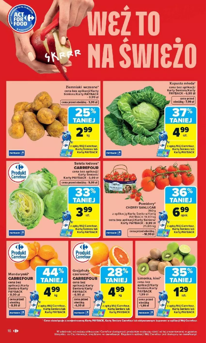 Gazetka promocyjna Carrefour - Gazetka Carrefour, Market od poniedziałku! - ważna 07.04 do 11.04.2026 - strona 18 - produkty: Fa, Grejpfrut, Kiwi, Limonka, Mandarynki, Pomidory, Sałat, Sałata lodowa, Ziemniaki