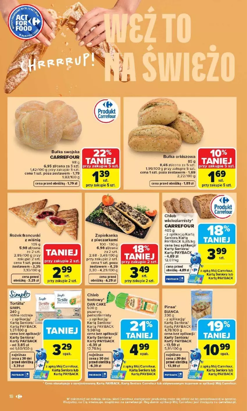 Gazetka promocyjna Carrefour - Gazetka Carrefour, Market od poniedziałku! - ważna 07.04 do 11.04.2026 - strona 20 - produkty: Bułka, Chleb, Chleb tostowy, Dan Cake, Fa, Piec, Pieczarka, Tortilla, Zapiekanka