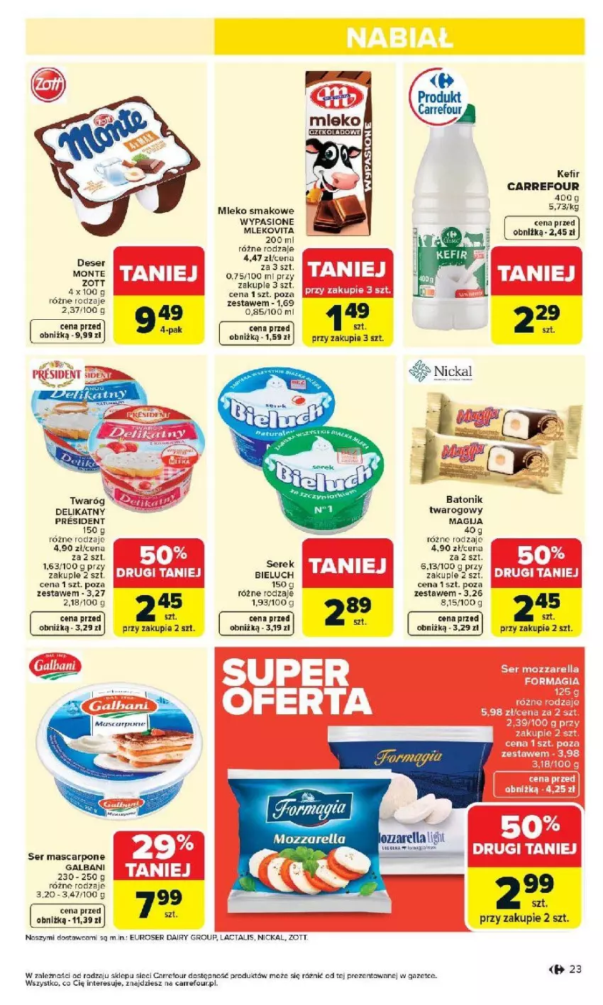 Gazetka promocyjna Carrefour - Gazetka Carrefour, Market od poniedziałku! - ważna 07.04 do 11.04.2026 - strona 25 - produkty: Baton, Bieluch, Deser, Fa, Galbani, Gin, Kefir, Magija, Mascarpone, Mleko, Mleko smakowe, Monte, Mozzarella, Ser, Tonik, Twaróg, Zott