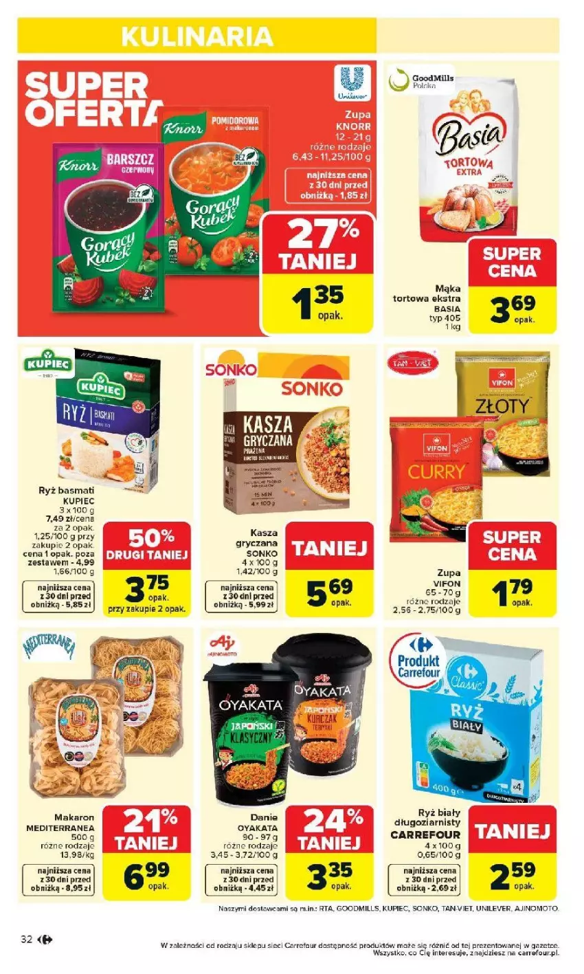 Gazetka promocyjna Carrefour - Gazetka Carrefour, Market od poniedziałku! - ważna 07.04 do 11.04.2026 - strona 34 - produkty: Basia, Fa, Gry, Kasza, Kasza gryczana, Kupiec, Mąka, Mąka tortowa, Makaron, Piec, Ryż, Ryż basmati, Ryż biały, Sonko, Zupa