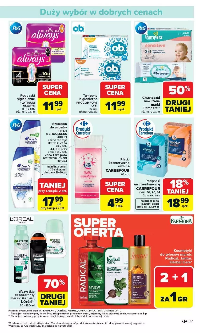 Gazetka promocyjna Carrefour - Gazetka Carrefour, Market od poniedziałku! - ważna 07.04 do 11.04.2026 - strona 39 - produkty: BIC, Dezodorant, Fa, Garnier, O.B., Pampers, Podpaski, Ser, Tampony