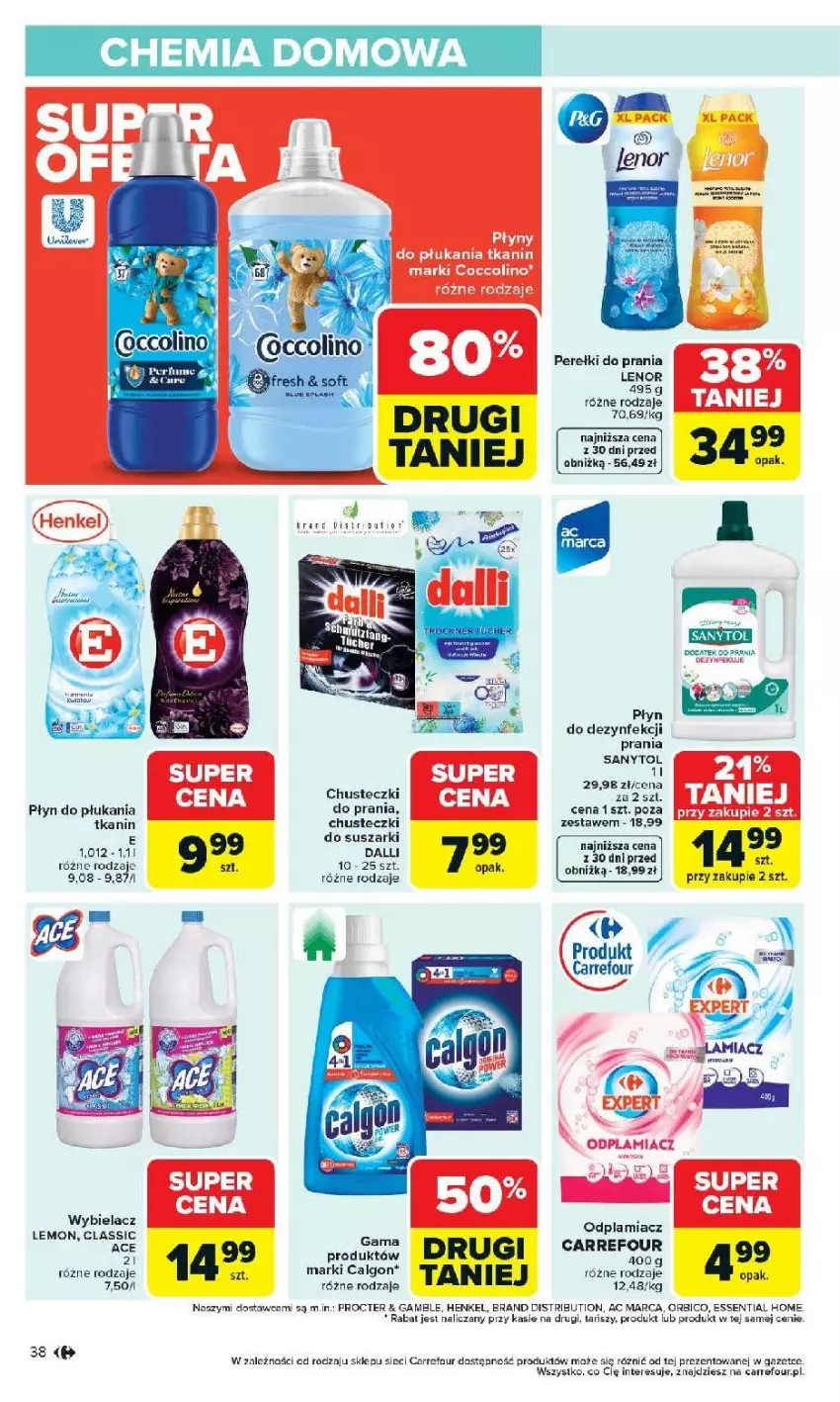 Gazetka promocyjna Carrefour - Gazetka Carrefour, Market od poniedziałku! - ważna 07.04 do 11.04.2026 - strona 40 - produkty: Calgon, Chusteczki, Fa, Lenor, LG, Odplamiacz, Płyn do płukania, Sanytol, Ser, Suszarki