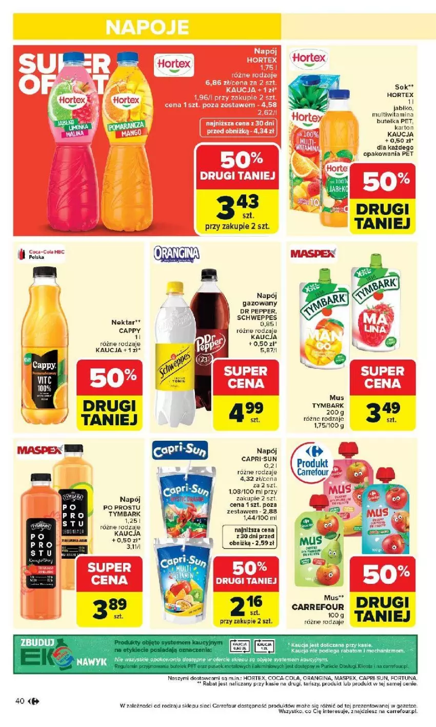 Gazetka promocyjna Carrefour - Gazetka Carrefour, Market od poniedziałku! - ważna 07.04 do 11.04.2026 - strona 42 - produkty: Cappy, Coca-Cola, Fortuna, Gin, Hortex, Mus, Napój, Nektar, Sok