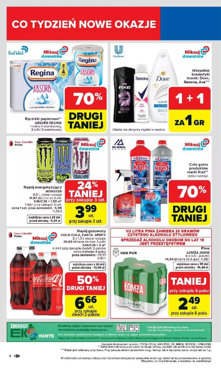 Gazetka promocyjna Carrefour - Gazetka Carrefour, Market od poniedziałku! - ważna 07.04 do 11.04.2026 - strona 6 - produkty: Coca-Cola, Fa, Fanta, Gin, Jaja, Kret, Napój, Papier, Piwo, Pur, Ręcznik, Ręczniki papierowe, Rexona, Rolki, Sprite