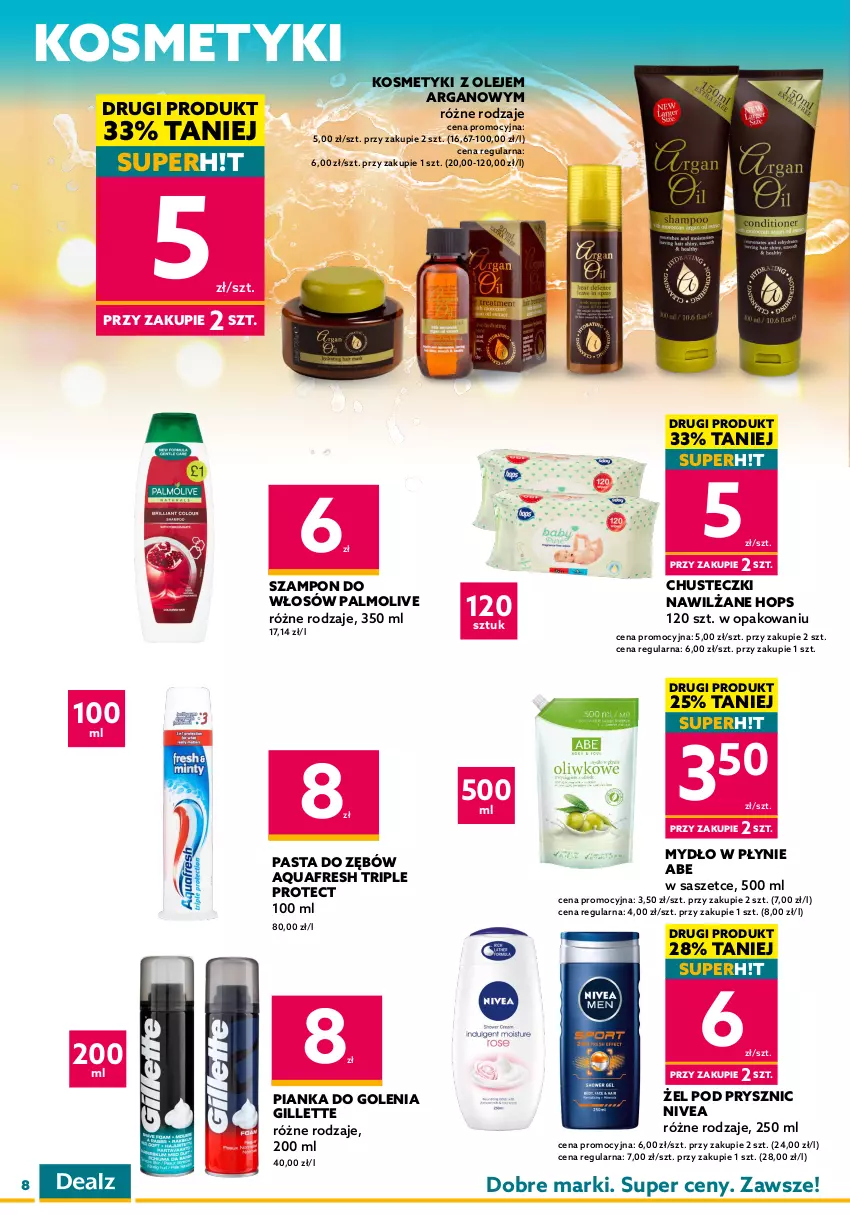 Gazetka promocyjna Dealz - WIELKIE OTWARCIE 15.12.2022 🥳Vendo Park, Mielec - ważna 15.12 do 27.12.2022 - strona 8 - produkty: Ajax, Aquafresh, Chusteczki, Do mycia naczyń, Domestos, Finish, Gillette, Ludwik, Mleczko, Mydło, Mydło w płynie, Nivea, Olej, Palmolive, Papier, Pasta do zębów, Pianka do golenia, Płyn do mycia, Płyn do mycia naczyń, Płyn do płukania, Ręcznik, Sprzątanie, Szampon, Tablet, Tabletki do zmywarki, Zmywarki