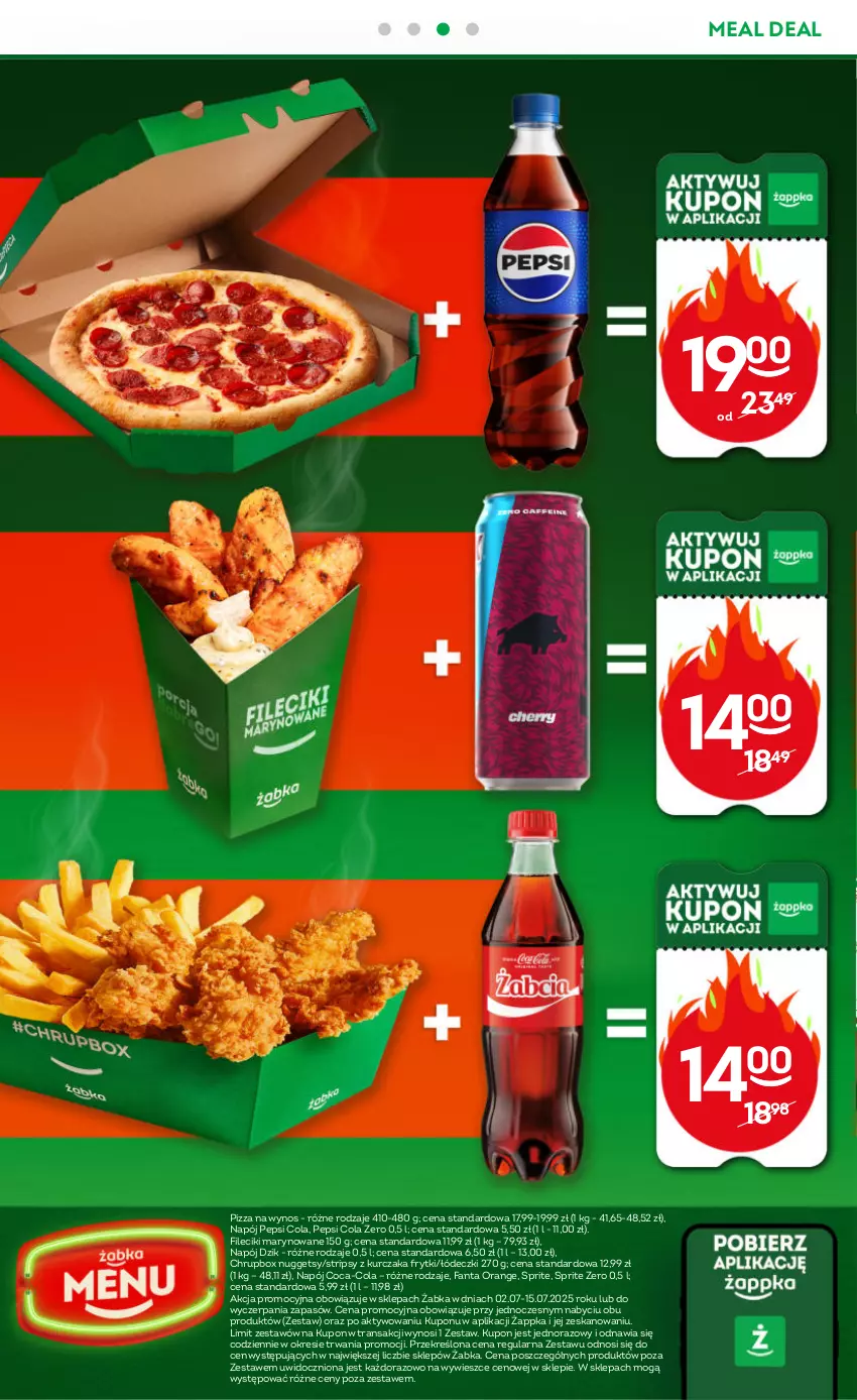 Gazetka promocyjna Żabka - ważna 02.07 do 15.07.2025 - strona 56 - produkty: Coca-Cola, Fa, Fanta, Frytki, Kurczak, Napój, Pepsi, Pizza, Sprite, Tran