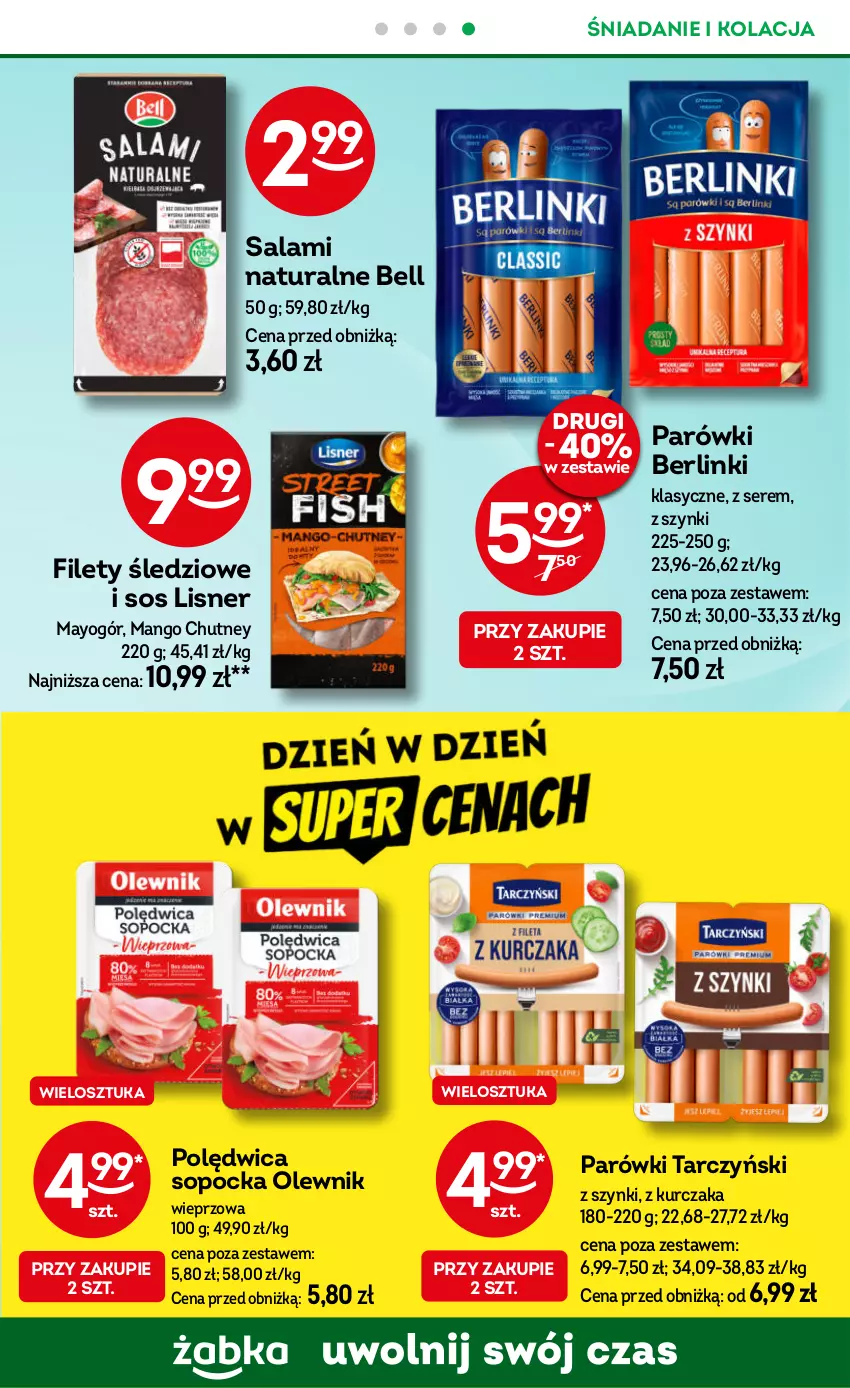 Gazetka promocyjna Żabka - ważna 02.07 do 15.07.2025 - strona 63 - produkty: Bell, Berlinki, Kurczak, Lisner, Mango, Olewnik, Parówki, Polędwica, Salami, Ser, Sos, Tarczyński