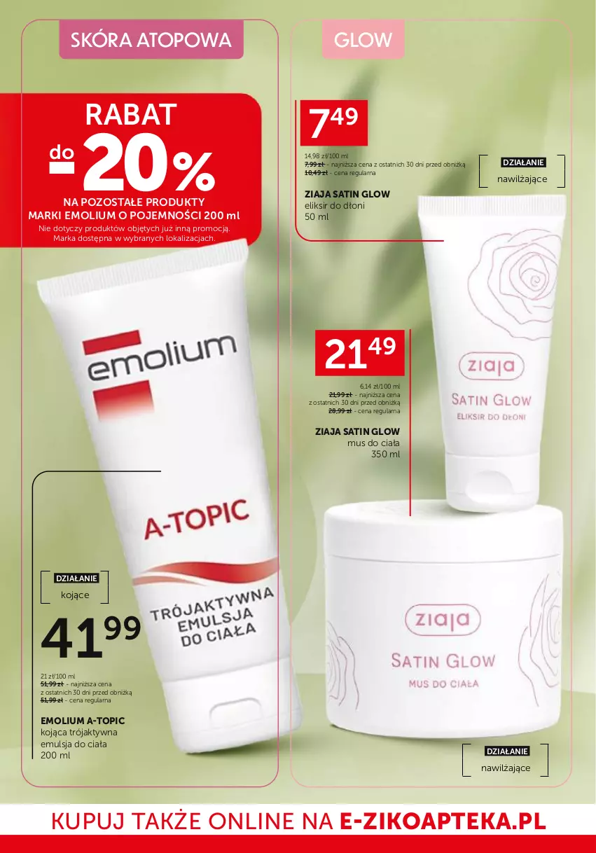 Gazetka promocyjna Ziko - Gazetka Ziko Dermo - ważna 09.04 do 22.04.2026 - strona 10 - produkty: Apteka, Emolium, Emulsja, Mus, Sati, Top, Ziaja
