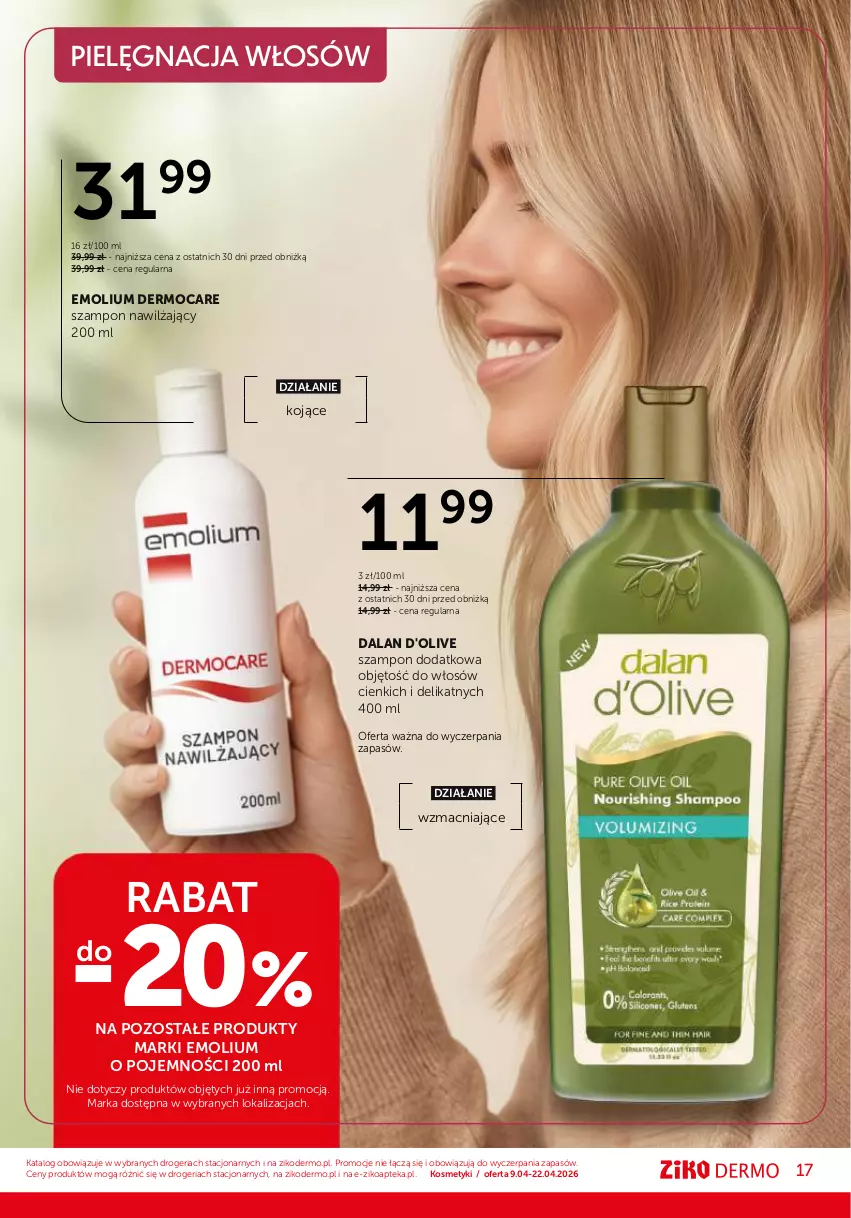 Gazetka promocyjna Ziko - Gazetka Ziko Dermo - ważna 09.04 do 22.04.2026 - strona 17 - produkty: Apteka, Emolium, Pielęgnacja włosów, Szampon