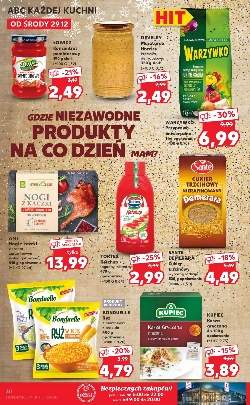 Gazetka promocyjna Kaufland - OFERTA TYGODNIA - ważna 29.12.2021 do 04.01.2022 - strona 30 - produkty: Bonduelle, Cukier, Cukier trzcinowy, Gry, Kasza, Kasza gryczana, Ketchup, Koncentrat pomidorowy, Kupiec, Mus, Musztarda, Piec, Przyprawa uniwersalna, Ryż, Sante, Sos, Wino