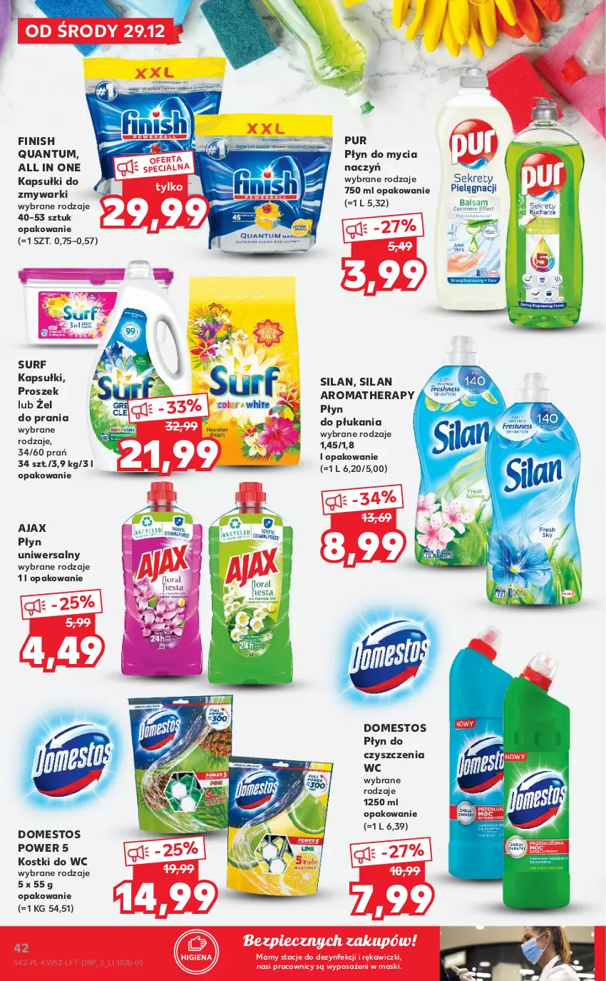 Gazetka promocyjna Kaufland - OFERTA TYGODNIA - ważna 29.12.2021 do 04.01.2022 - strona 42 - produkty: Ajax, Do mycia naczyń, Domestos, Finish, Piec, Płyn do czyszczenia wc, Płyn do mycia, Płyn do mycia naczyń, Płyn do płukania, Pur, Silan, Surf, Zmywarki