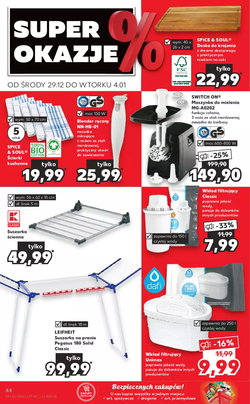 Gazetka promocyjna Kaufland - OFERTA TYGODNIA - ważna 29.12.2021 do 04.01.2022 - strona 44 - produkty: Asus, Blender, Blender ręczny, Deska do krojenia, Fa, Maszynka, Maszynka do mielenia, Noż, Piec, Sok, Suszarka, Suszarka na pranie, Szynka, Wkład filtrujący