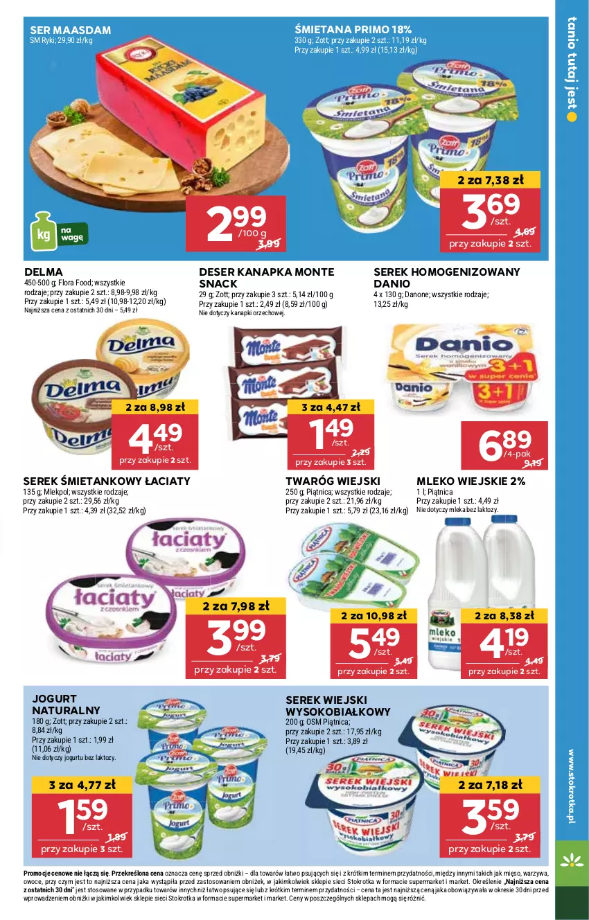 Gazetka promocyjna Stokrotka - Market Opole/Radom - ważna 16.01 do 22.01.2025 - strona 11 - produkty: Danio, Delma, Deser, Jogurt, Jogurt naturalny, Maasdam, Mięso, Mleko, Monte, Owoce, Ser, Serek, Serek homogenizowany, Serek wiejski, Sok, Twaróg, Warzywa