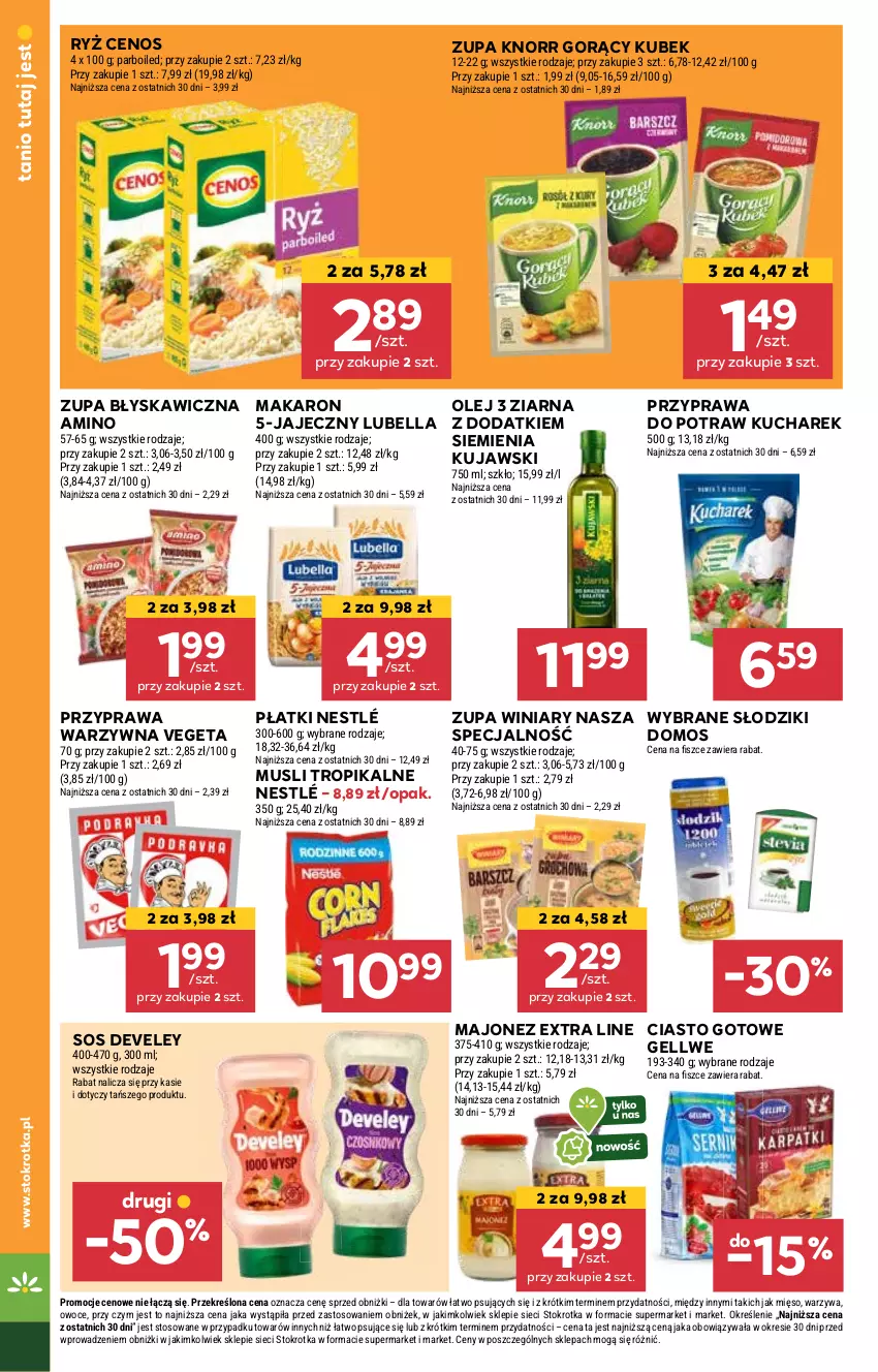 Gazetka promocyjna Stokrotka - Market Opole/Radom - ważna 16.01 do 22.01.2025 - strona 12 - produkty: Bell, Bella, Cenos, Knorr, Kubek, Kucharek, Kujawski, Lubella, Majonez, Makaron, Mięso, Mus, Nestlé, Olej, Owoce, Przyprawa do potraw, Ryż, Sos, Vegeta, Warzywa, Winiary, Zupa