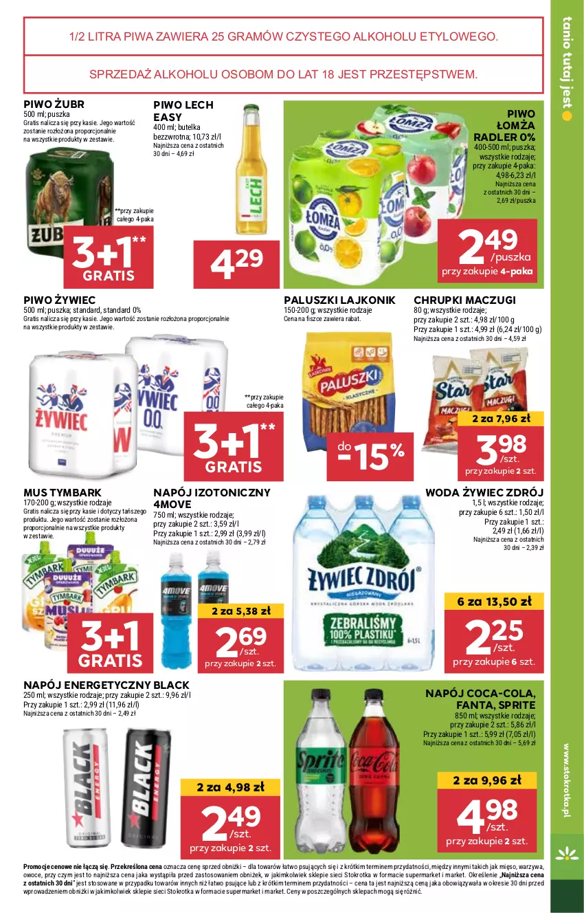 Gazetka promocyjna Stokrotka - Market Opole/Radom - ważna 16.01 do 22.01.2025 - strona 15 - produkty: Chrupki, Coca-Cola, Fa, Fanta, Gra, Lack, Lajkonik, Mięso, Mus, Napój, Napój energetyczny, Napój izotoniczny, Owoce, Piwa, Piwo, Por, Radler, Sprite, Tymbark, Warzywa, Woda