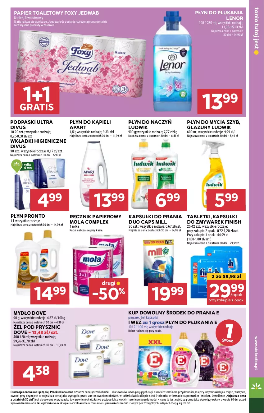 Gazetka promocyjna Stokrotka - Market Opole/Radom - ważna 16.01 do 22.01.2025 - strona 17 - produkty: Dove, Finish, Foxy, Gra, Kapsułki do prania, Lazur, Lenor, Ludwik, Mięso, Mola, Mydło, Owoce, Papier, Papier toaletowy, Płyn do kąpieli, Płyn do mycia, Płyn do płukania, Podpaski, Por, Pronto, Ręcznik, Tablet, Warzywa, Wkładki