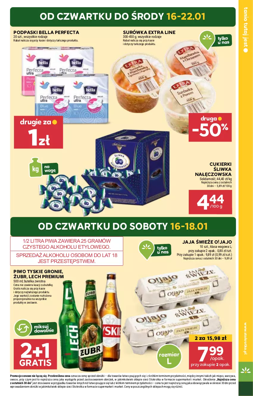 Gazetka promocyjna Stokrotka - Market Opole/Radom - ważna 16.01 do 22.01.2025 - strona 3 - produkty: Bell, Bella, Cukier, Cukierki, Gra, Jaja, Lech Premium, Mięso, Owoce, Perfecta, Piwa, Piwo, Podpaski, Por, Surówka, Tyskie, Warzywa