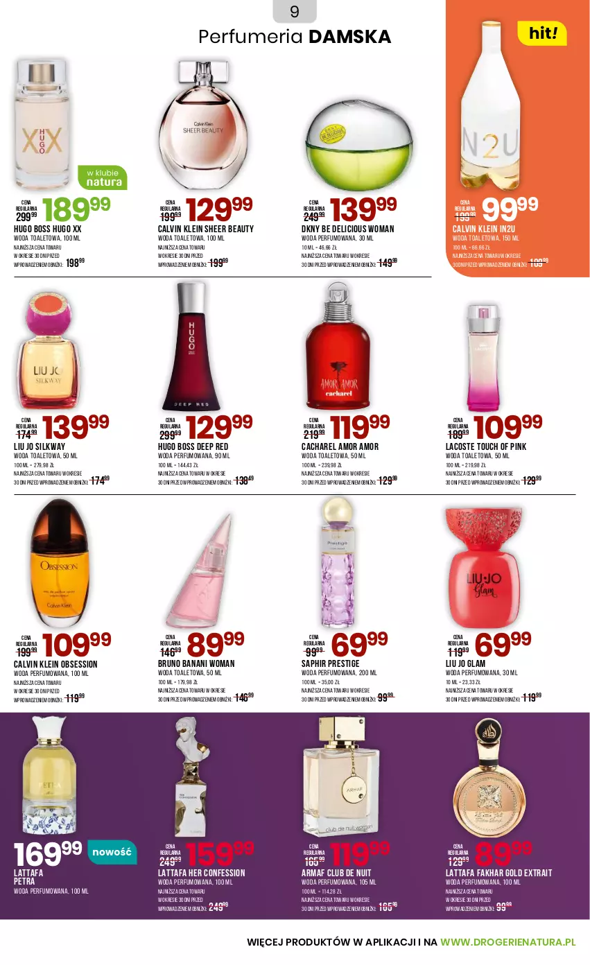 Gazetka promocyjna Drogerie Natura - Gazetka Drogerie Natura - ważna 20.09 do 02.10.2025 - strona 9 - produkty: Bruno Banani, Cacharel, Calvin Klein, DKNY, Fa, Hugo Boss, Lacoste, Perfum, SESSIO, Woda, Woda perfumowana, Woda toaletowa
