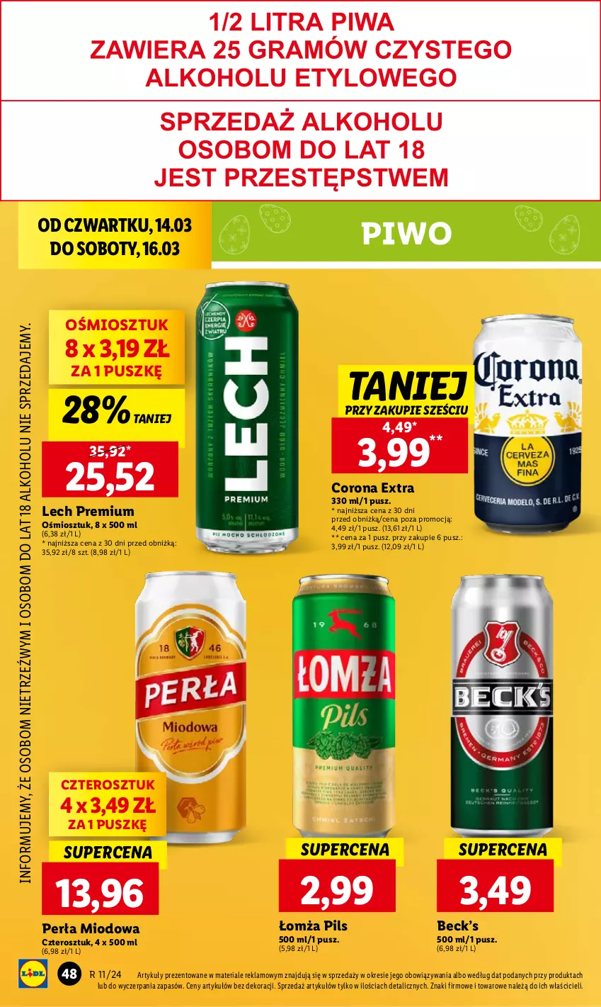 Gazetka promocyjna Lidl - GAZETKA - ważna 14.03 do 16.03.2024 - strona 54 - produkty: Corona Extra, Lech Premium, Perła, Piwo
