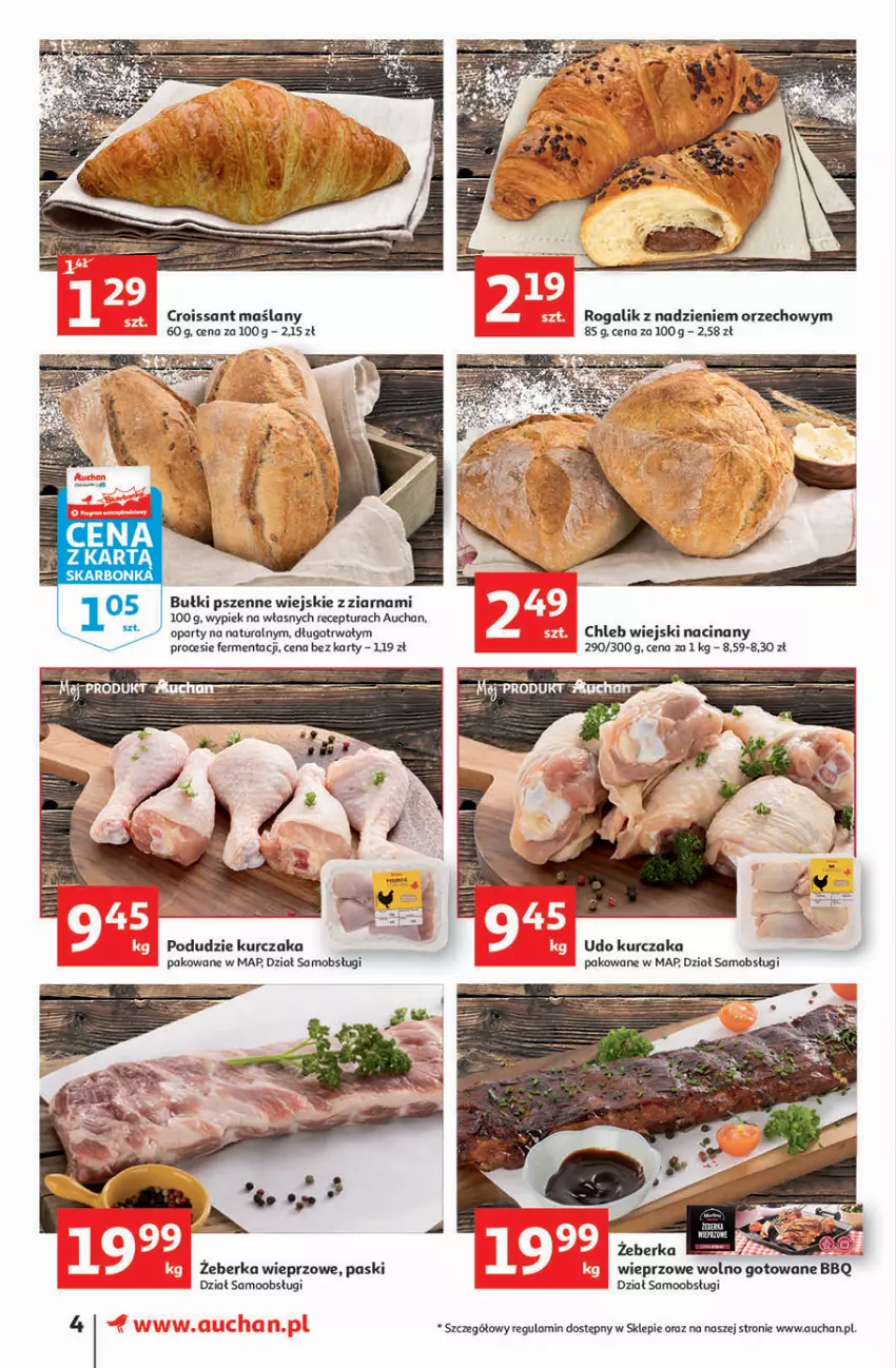 Gazetka promocyjna Auchan - przeNISKIE CENY produkty pewne przedobrego Supermarkety - ważna 24.03 do 30.03.2022 - strona 4 - produkty: Chleb, Croissant, Kurczak, LG, Rogal