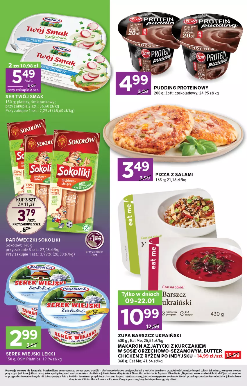 Gazetka promocyjna Stokrotka - Stokrotka Express - ważna 09.01 do 15.01.2025 - strona 2 - produkty: Kurczak, Makaron, Mięso, Owoce, Piątnica, Pizza, Pudding, Ryż, Salami, Ser, Serek, Serek wiejski, Sezam, Sok, Sokołów, Sos, Warzywa, Zott, Zupa