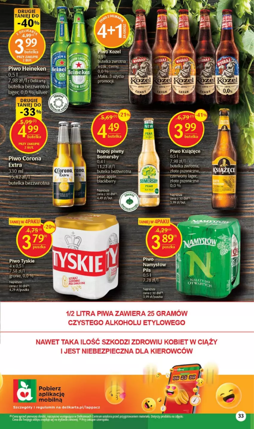 Gazetka promocyjna Delikatesy Centrum - Gazetka DC36 - ważna 14.09 do 20.09.2023 - strona 33 - produkty: Corona Extra, Gra, Heineken, Koc, Kozel, Książęce, Lack, Namysłów, Napój, Piec, Piwa, Piwo, Rum, Somersby, Tyskie