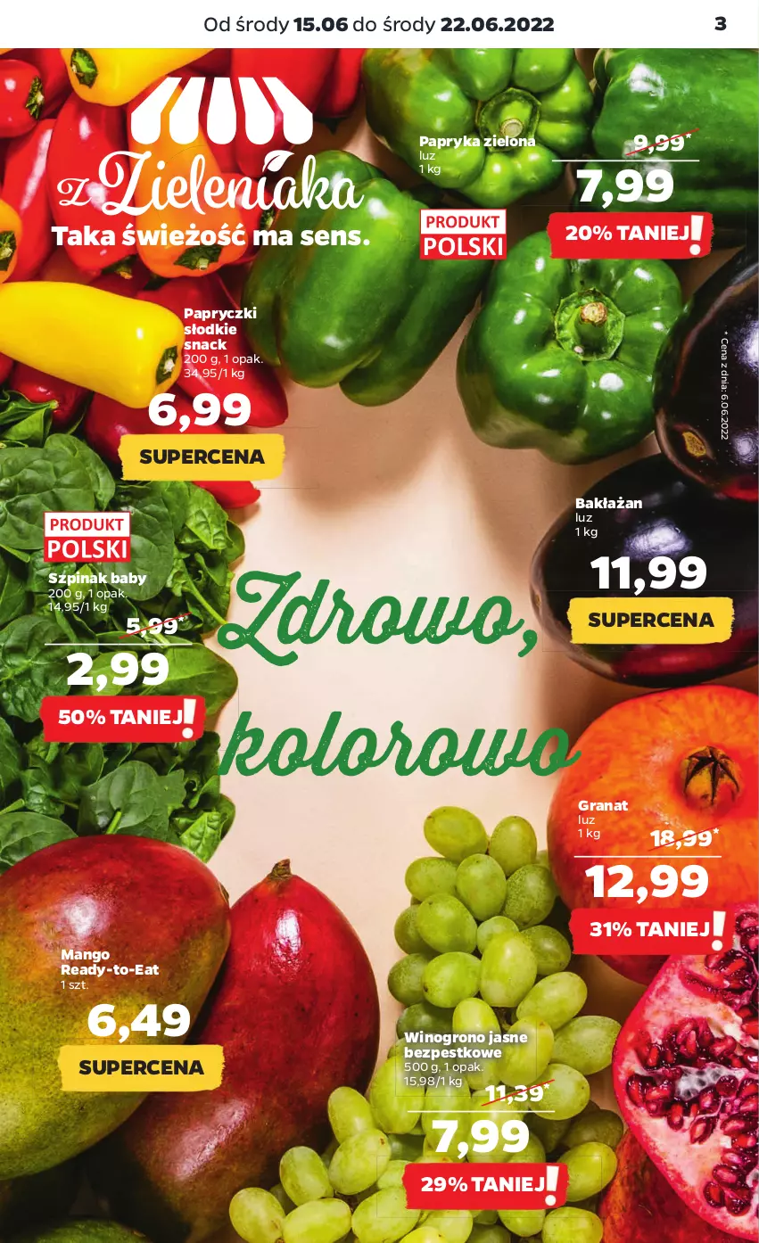 Gazetka promocyjna Netto - Gazetka spożywcza 15.06-22.06 - ważna 15.06 do 22.06.2022 - strona 3 - produkty: Gra, Granat, Mango, Papryka, Szpinak, Wino