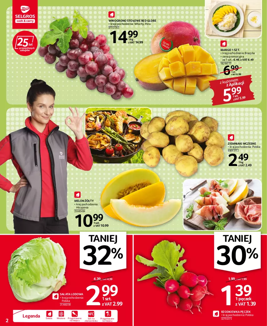 Gazetka promocyjna Selgros - Oferta spożywcza - ważna 15.06 do 29.06.2022 - strona 2 - produkty: Mango, Melon, Rzodkiewka, Sałat, Sałata lodowa, Sok, Wino, Ziemniaki