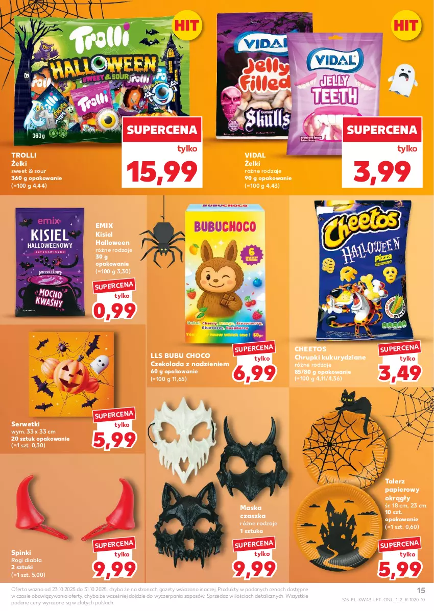Gazetka promocyjna Kaufland - Gazetka tygodnia - ważna 23.10 do 28.10.2025 - strona 15 - produkty: Cheetos, Chrupki, Czekolada, Kisiel, Maska, Papier, Ser, Serwetki, Talerz, Talerz papierowy