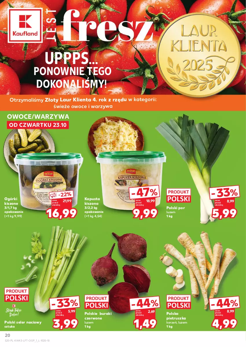 Gazetka promocyjna Kaufland - Gazetka tygodnia - ważna 23.10 do 28.10.2025 - strona 20 - produkty: Buraki, Laur, Owoce, Pietruszka, Por, Seler naciowy, Warzywa