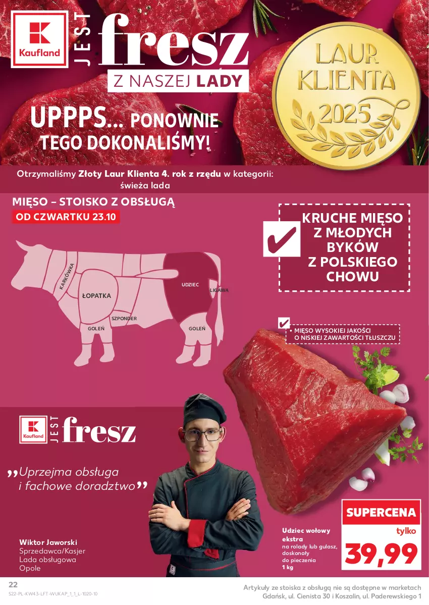 Gazetka promocyjna Kaufland - Gazetka tygodnia - ważna 23.10 do 28.10.2025 - strona 22 - produkty: Fa, Kosz, Laur, Mięso, Piec, Sok, Szal, Udziec wołowy