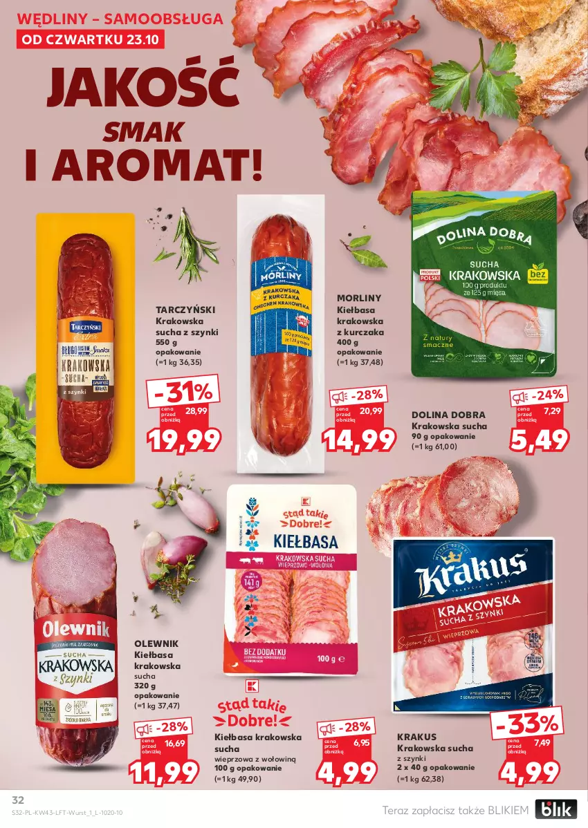 Gazetka promocyjna Kaufland - Gazetka tygodnia - ważna 23.10 do 28.10.2025 - strona 32 - produkty: Kiełbasa, Kiełbasa krakowska, Krakus, Kurczak, Morliny, Olewnik, Tarczyński, Tera
