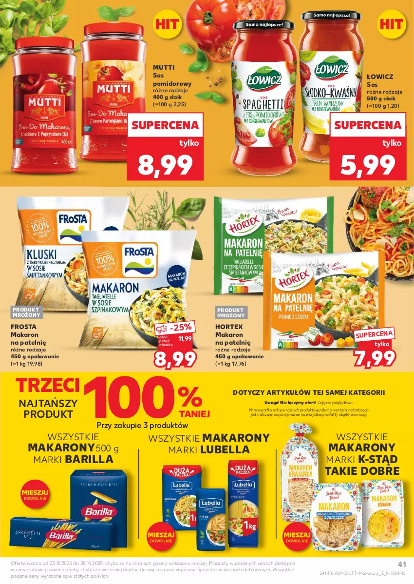 Gazetka promocyjna Kaufland - Gazetka tygodnia - ważna 23.10 do 28.10.2025 - strona 41 - produkty: Barilla, Bell, Bella, Frosta, Hortex, Lubella, Makaron, Por, Sos, Sos pomidorowy, Waga