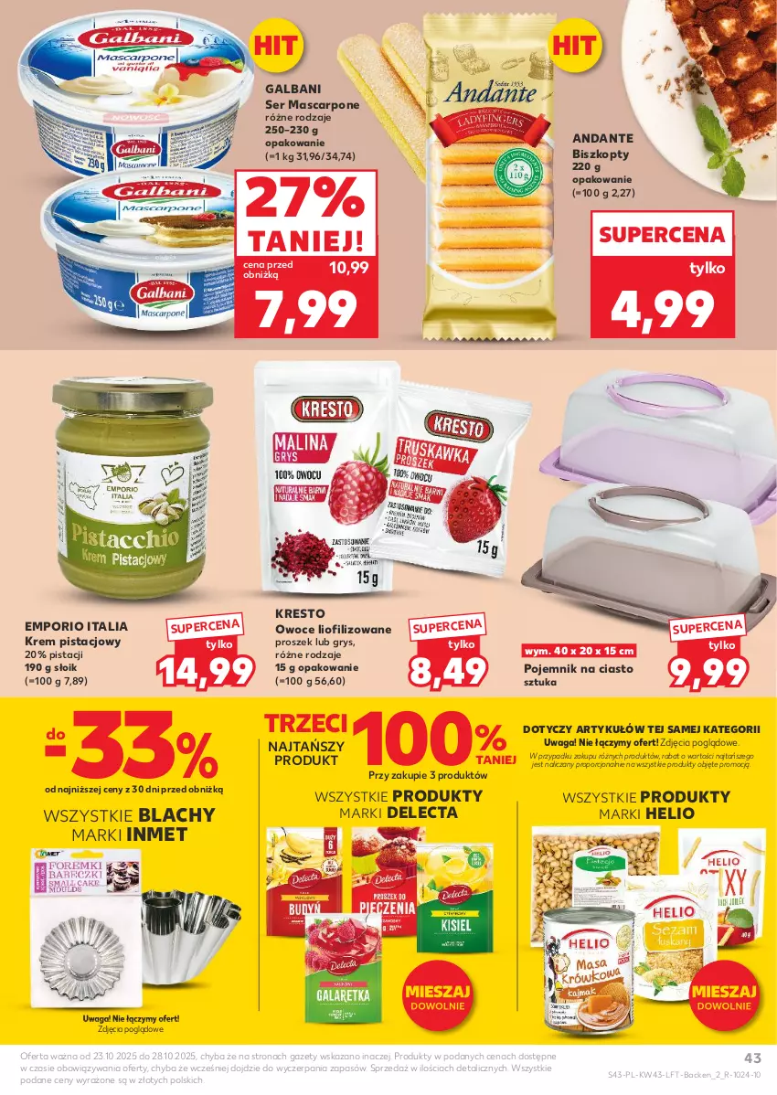 Gazetka promocyjna Kaufland - Gazetka tygodnia - ważna 23.10 do 28.10.2025 - strona 43 - produkty: Biszkopty, Delecta, Galbani, Gry, Helio, Krem pistacjowy, Mascarpone, Owoce, Pojemnik, Pojemnik na ciasto, Por, Ser, Waga