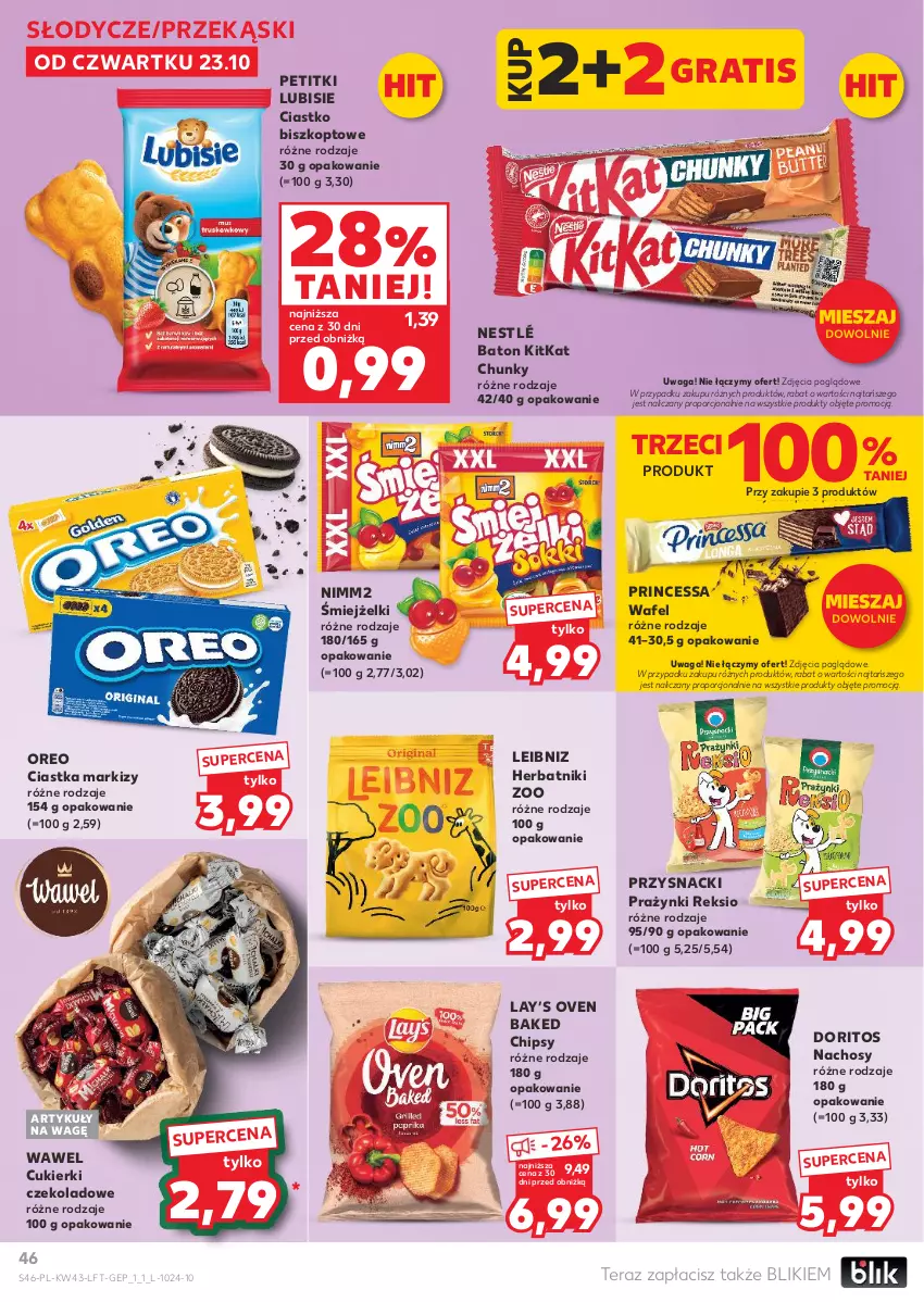 Gazetka promocyjna Kaufland - Gazetka tygodnia - ważna 23.10 do 28.10.2025 - strona 46 - produkty: Baton, Chipsy, Ciastka, Cukier, Cukierki, Cukierki czekoladowe, Gra, Herbatniki, Lay’s, Lubisie, Nestlé, Nimm2, Oreo, Por, Princessa, Przysnacki, Tera, Waga, Wawel