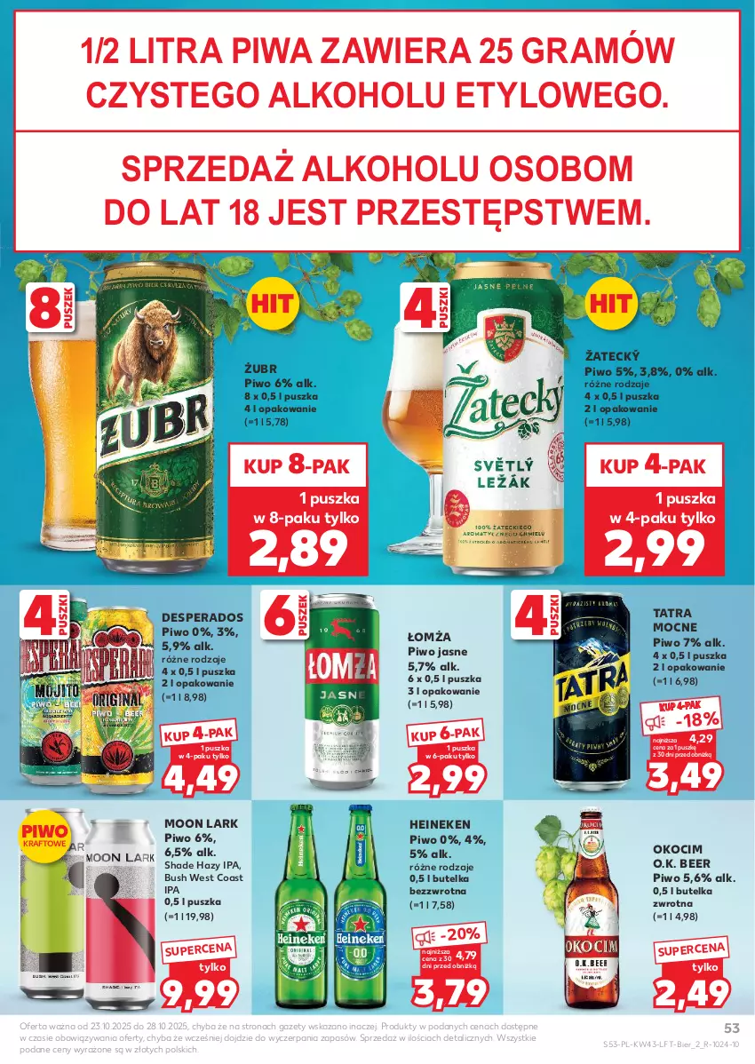Gazetka promocyjna Kaufland - Gazetka tygodnia - ważna 23.10 do 28.10.2025 - strona 53 - produkty: Desperados, Gra, Heineken, Koc, Okocim, Piwa, Piwo, Piwo jasne, Tatra