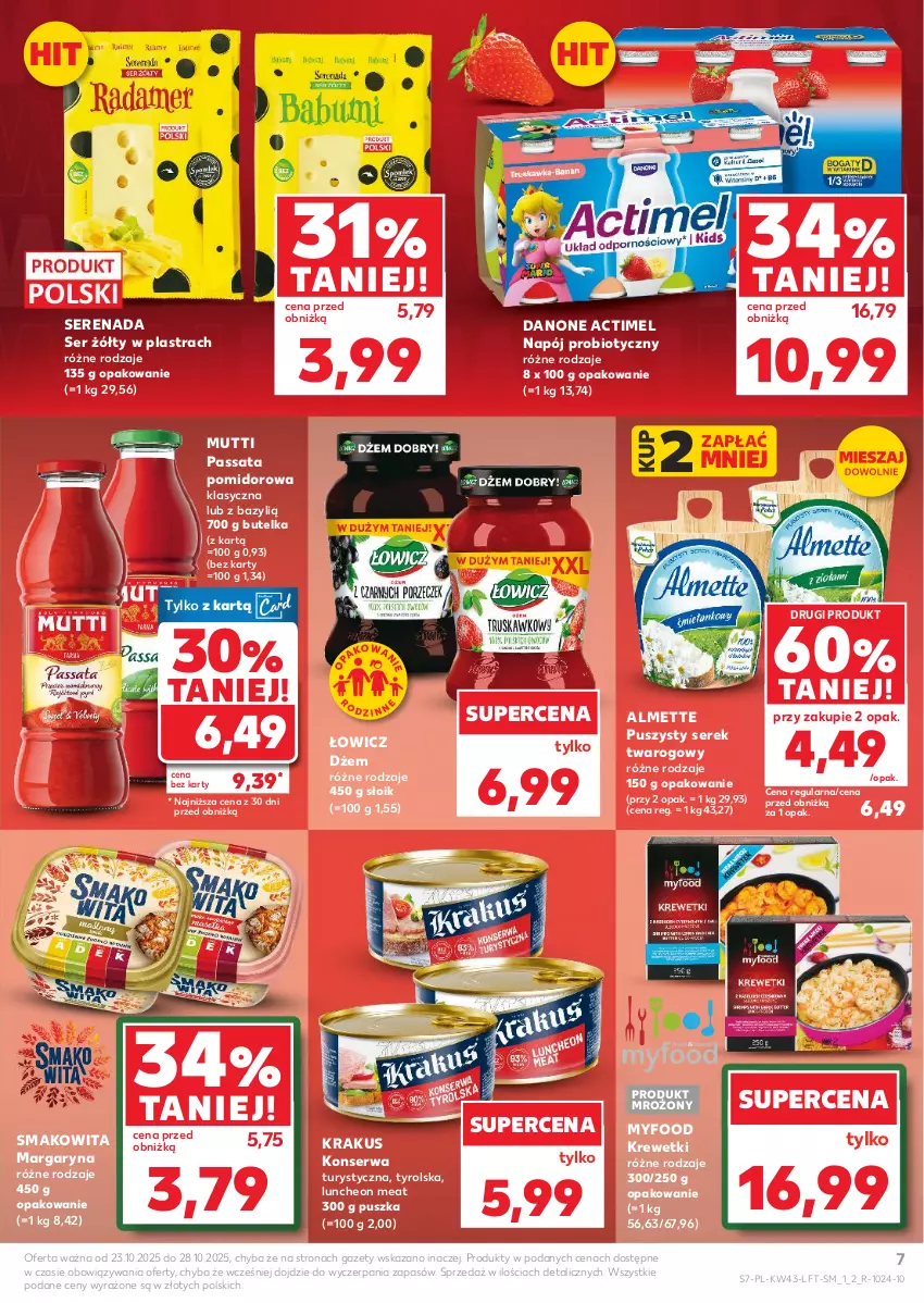 Gazetka promocyjna Kaufland - Gazetka tygodnia - ważna 23.10 do 28.10.2025 - strona 7 - produkty: Actimel, Almette, Bazyl, Danone, Dżem, Konserwa turystyczna, Krakus, Krewetki, Margaryna, Napój, Ser, Serek, Serek twarogowy, Smakowita