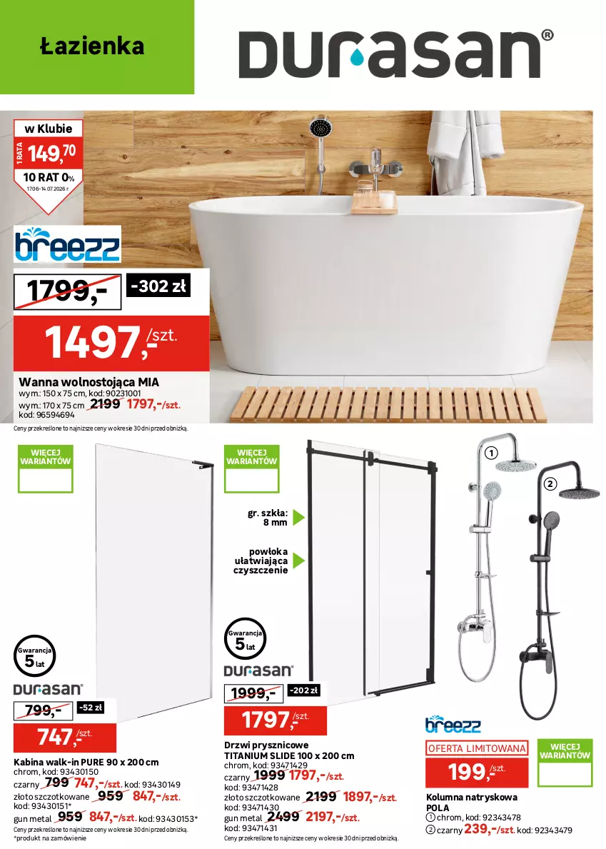 Gazetka promocyjna Leroy Merlin - Gazetka Leroy Merlin - ważna 17.06 do 14.07.2026 - strona 28 - produkty: Drzwi, Kolumna natryskowa, Kompakt WC, Lakier, Lustro, Pur, Ser, Słupek, Sok, Szafka, Wanna, Zestaw podtynkowy WC