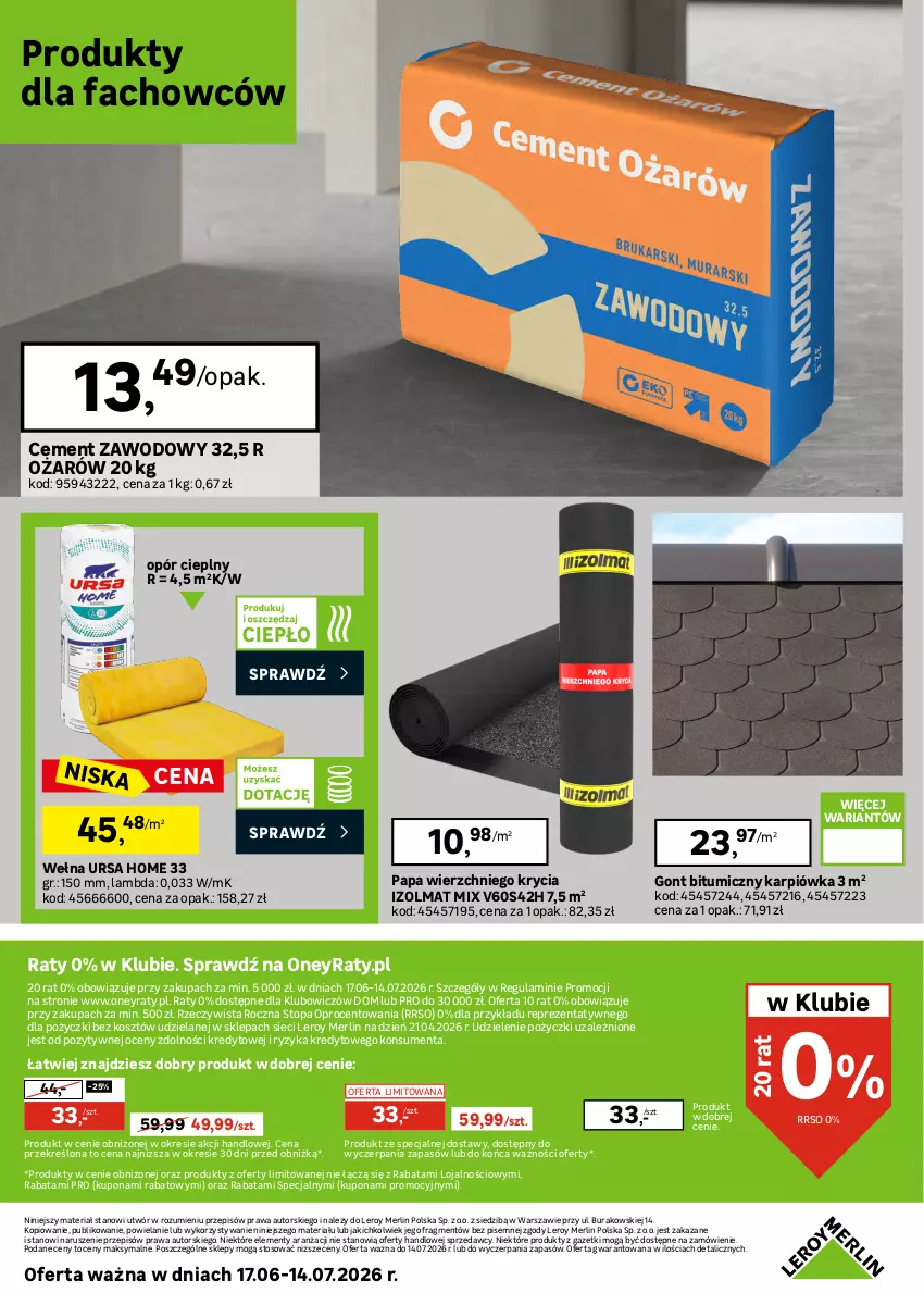 Gazetka promocyjna Leroy Merlin - Gazetka Leroy Merlin - ważna 17.06 do 14.07.2026 - strona 42 - produkty: Cement, Fa, Karp, Kosz, Olma, Sprzedawcy, Top, Wełna