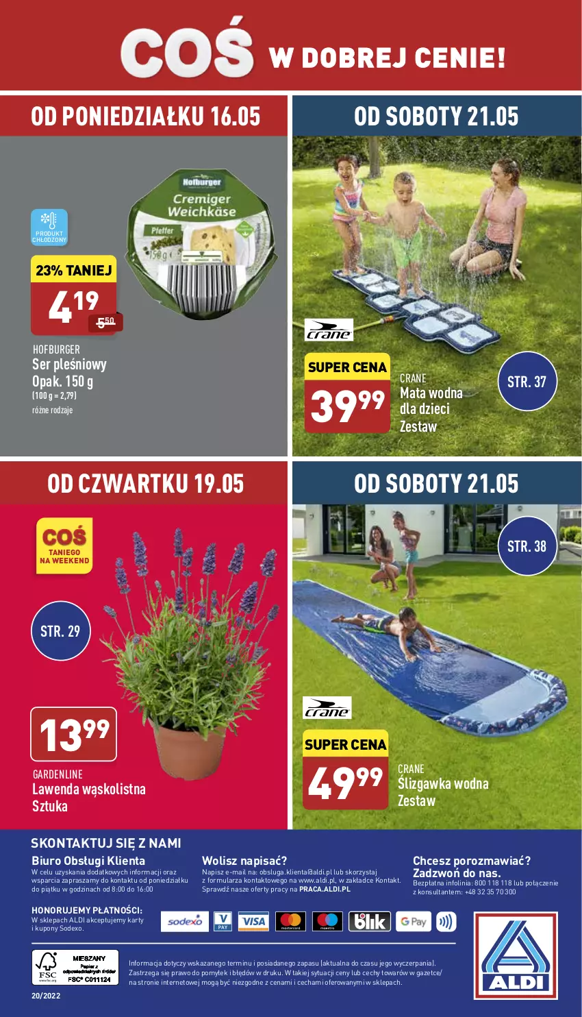 Gazetka promocyjna Aldi - Zaplanuj zakupy wcześniej - ważna 18.05 do 21.05.2022 - strona 15 - produkty: Biuro, Burger, Dzieci, Hofburger, Mata wodna, O nas, Por, Ser, Ser pleśniowy