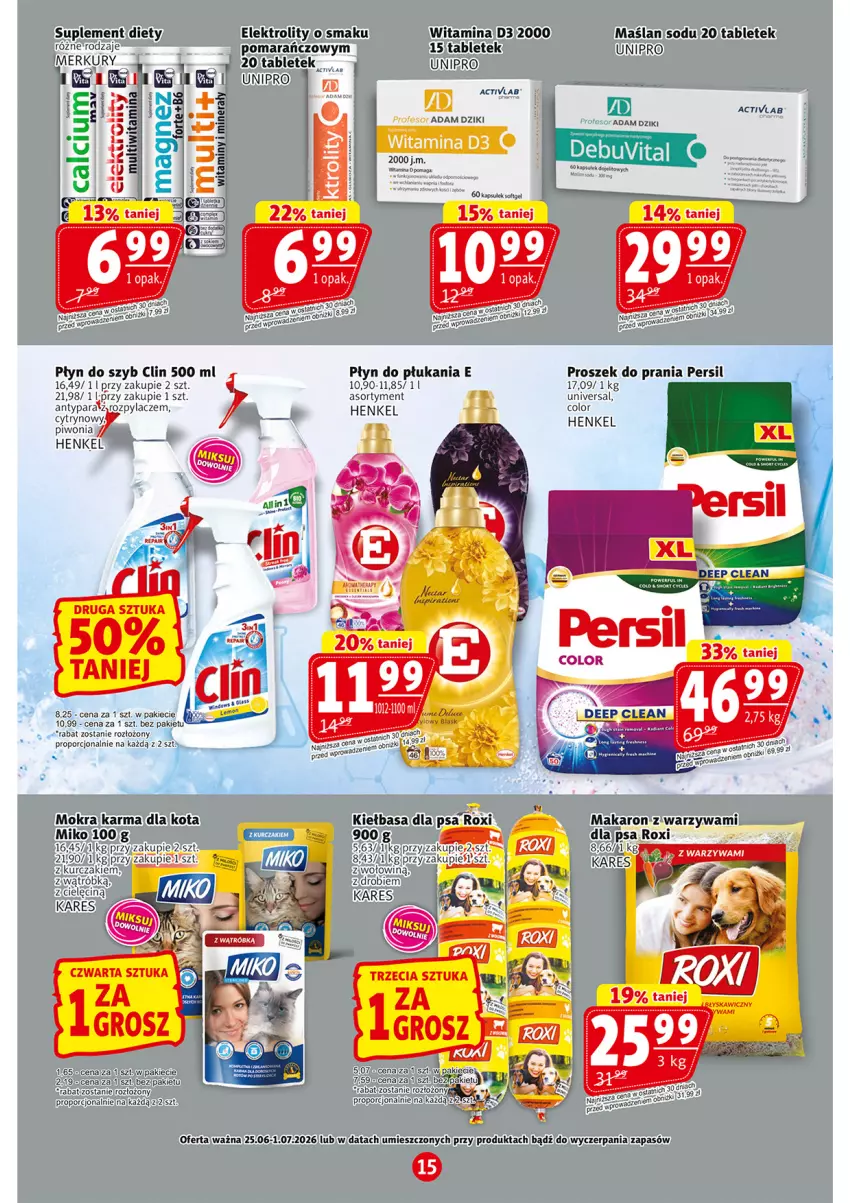 Gazetka promocyjna Prim Market - ważna 25.06 do 01.07.2026 - strona 15 - produkty: Clin, Kiełbasa, Kurczak, Makaron, Persil, Piwo, Płyn do płukania, Płyn do szyb, Por, Proszek do prania, Suplement diety, Tablet, Warzywa