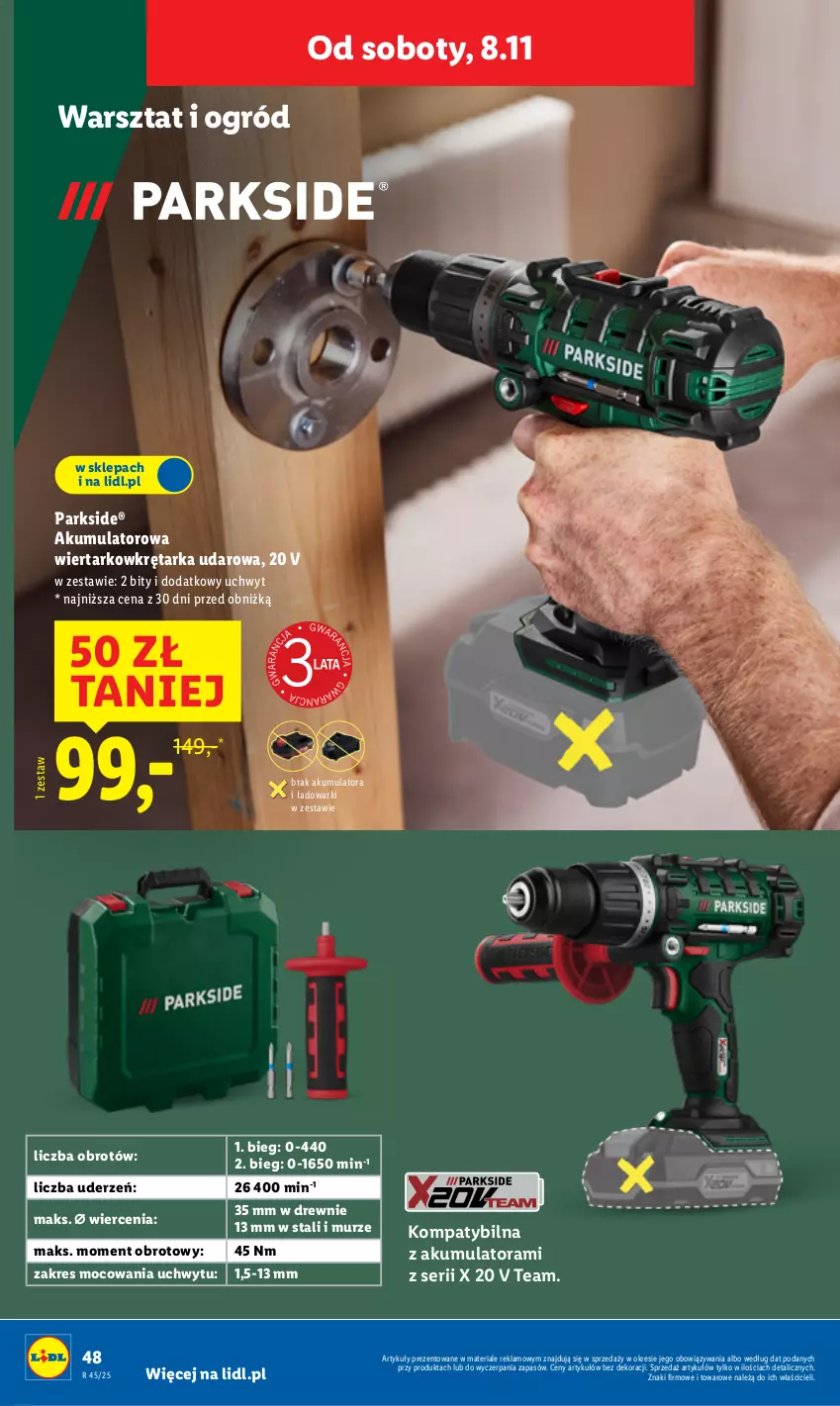 Gazetka promocyjna Lidl - GAZETKA - ważna 03.11 do 07.11.2025 - strona 52 - produkty: Akumulator, Akumulatorowa wiertarkowkrętark, Ogród, Parkside, Ser, Tarka, Wiertarkowkrętarka, Wkręt, Wkrętarka