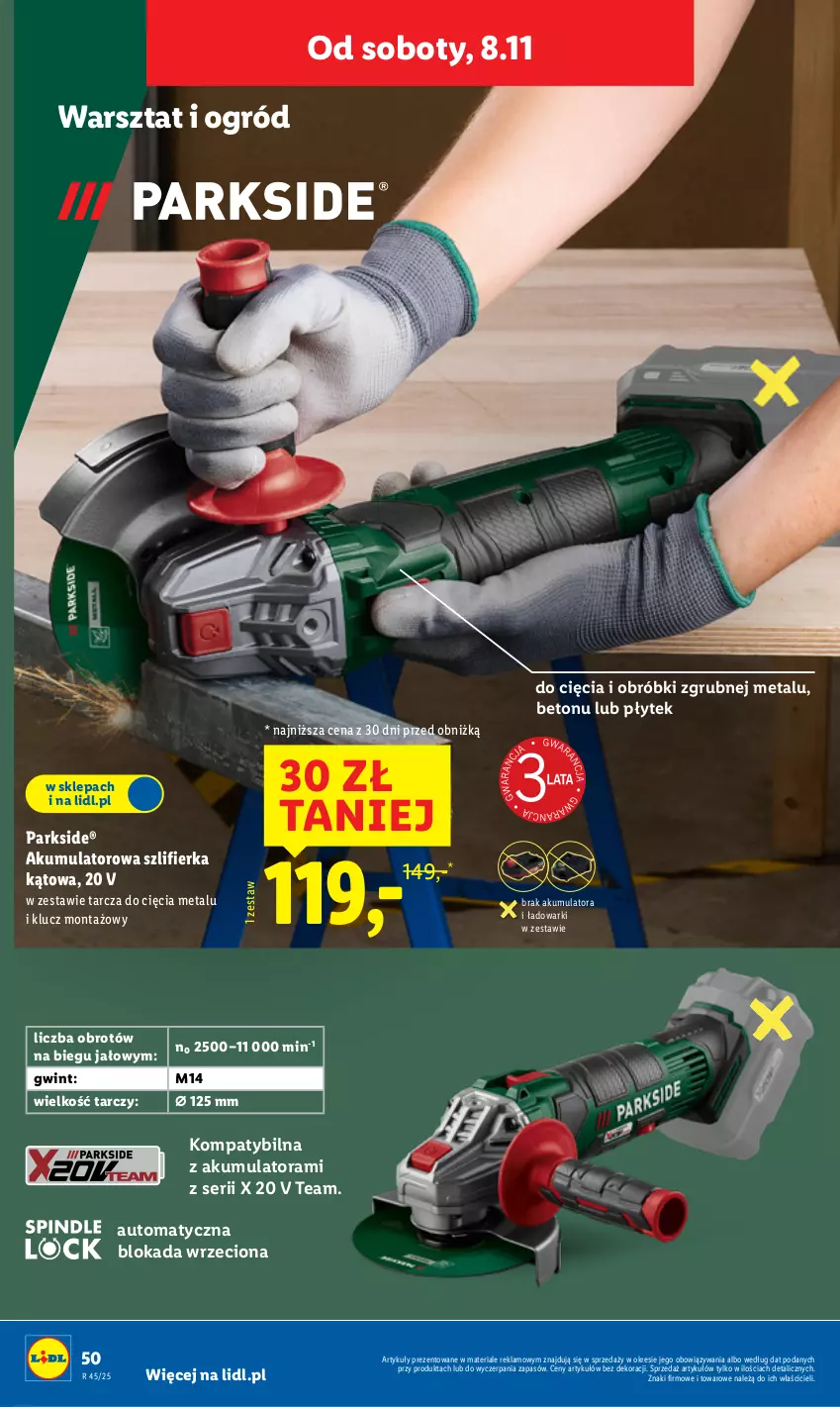 Gazetka promocyjna Lidl - GAZETKA - ważna 03.11 do 07.11.2025 - strona 54 - produkty: Akumulator, Ogród, Parkside, Ser, Szlifierka, Szlifierka kątowa