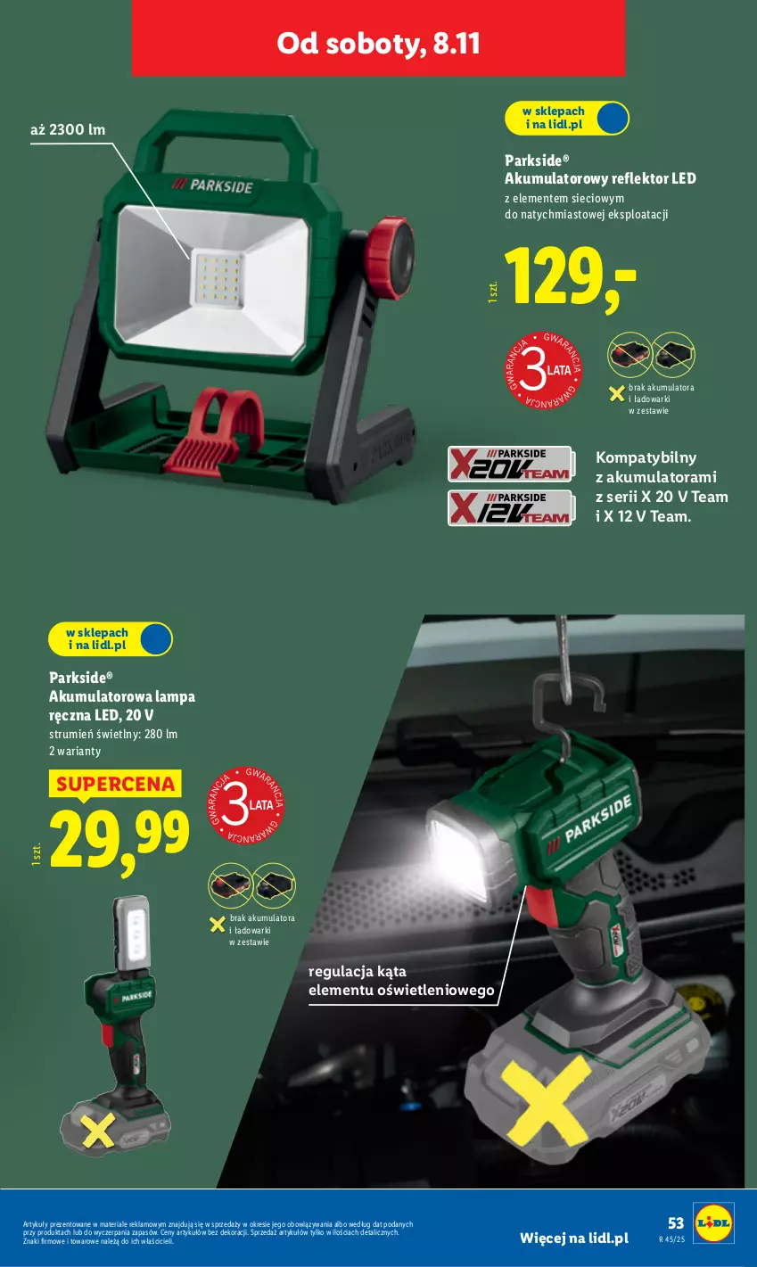 Gazetka promocyjna Lidl - GAZETKA - ważna 03.11 do 07.11.2025 - strona 57 - produkty: Akumulator, Lampa, Parkside, Reflektor, Reflektor LED, Rum, Ser